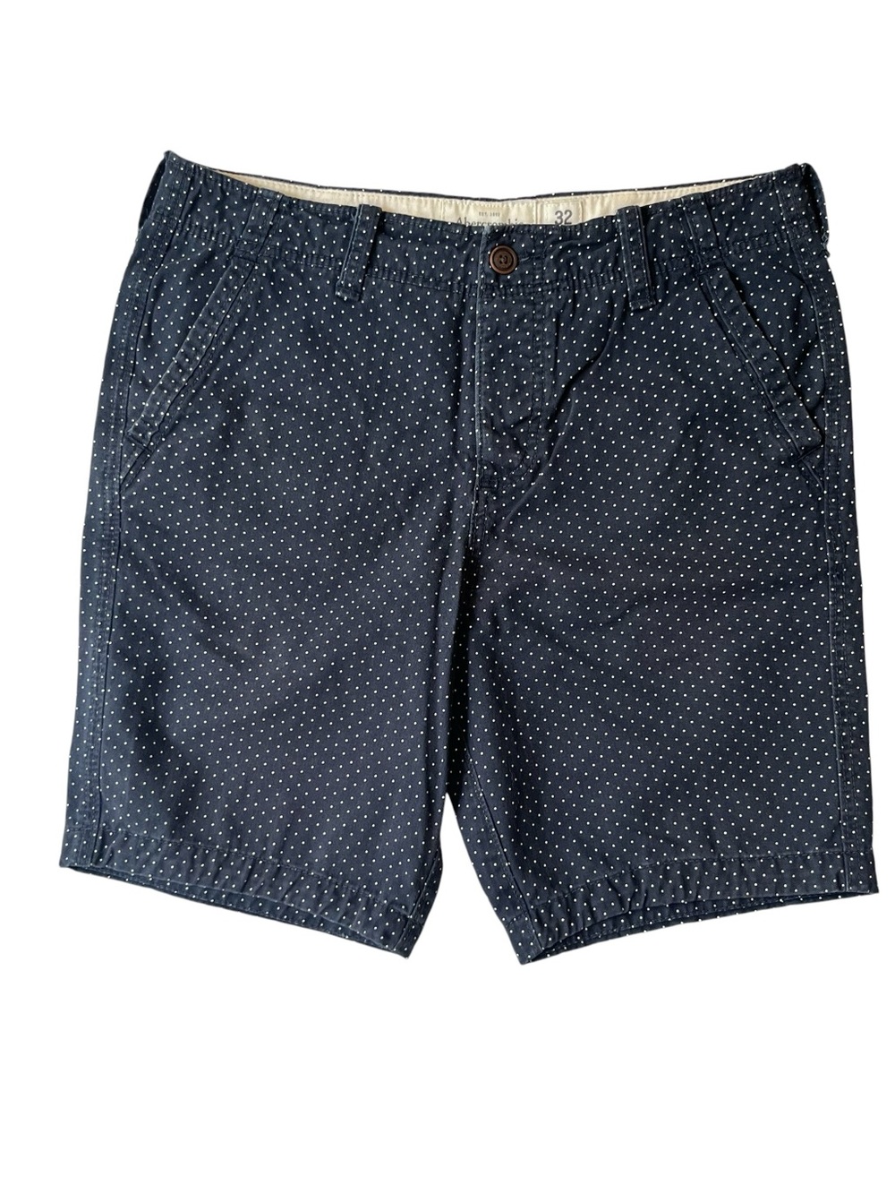 Abercrombie & Fitch Y2K chino shorts 32 Navy blue polka dot 8" inseam Preppy Men